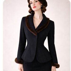 Vintage | Tailored Fur-Trim Jacket With Corset Accent Back